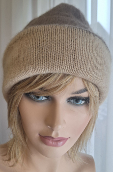 Preview: 100% Kaschmir zweifarbige Mütze braun-beige