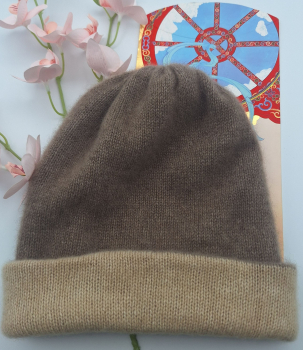 100% Kaschmir zweifarbige Mütze braun-beige