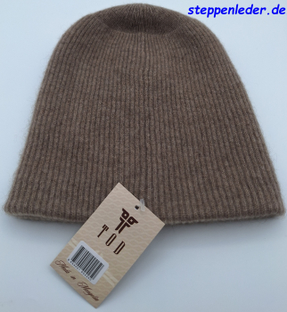 Preview: 100% Kaschmir zweifarbige Mütze braun-beige