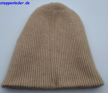 Preview: 100% Kaschmir zweifarbige Mütze braun-beige