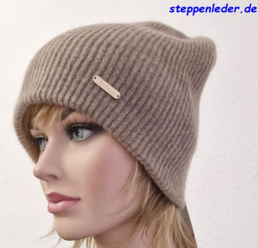 100% Kaschmir zweifarbige Mütze braun-beige