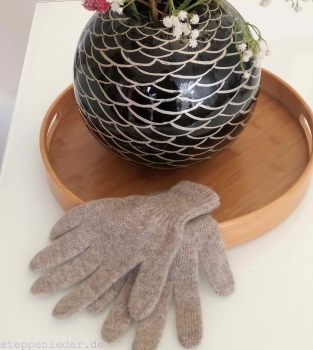 Handschuhe aus YAK-Wolle Hellbraun-meliert Größe M