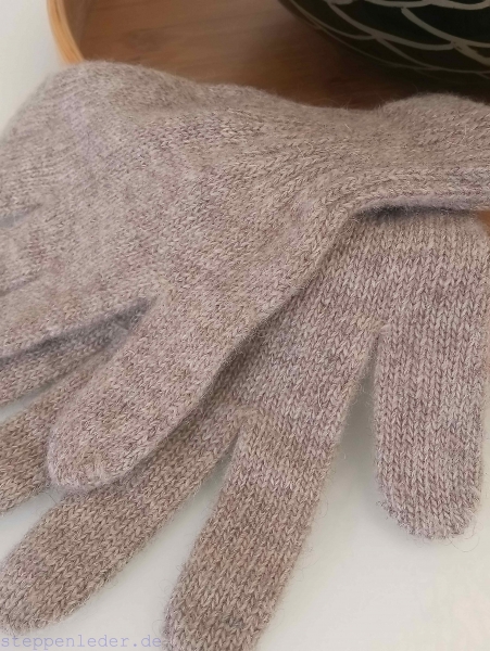 Handschuhe aus YAK-Wolle Hellbraun-meliert Größe M